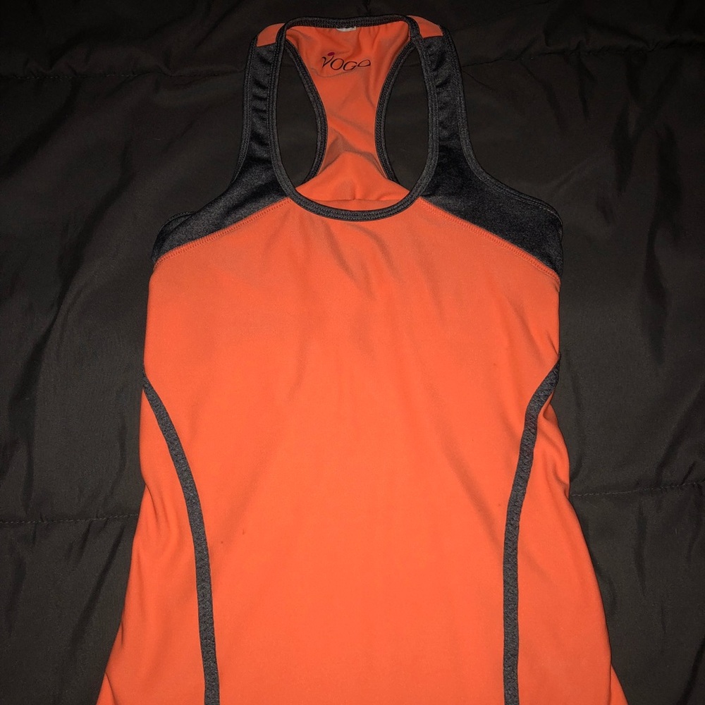 Orange/grey workout tank w/ built in bra